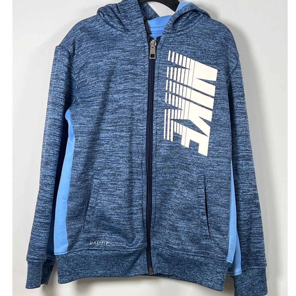Nike Kids Blue White Logo‎ Hoodie Zip Up Jacket Boys 7 Sporty Athletic Comfort